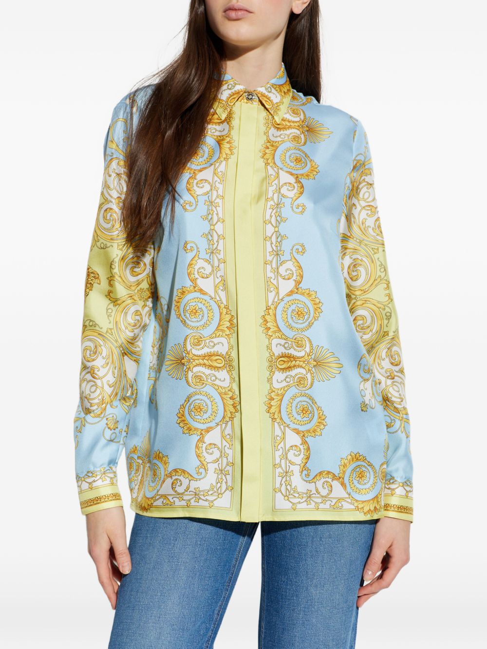 Versace Baroque Silk Shirt Clear Blue clear blue
