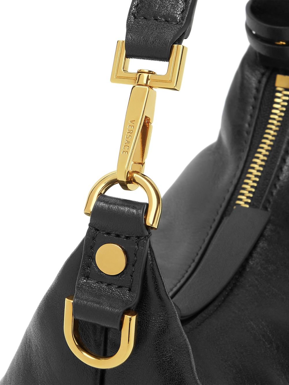 Versace Tag Lambskin Hobo Bag Black