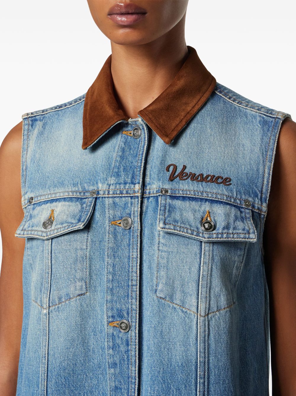 Versace Sleeveless Denim Mini Dress Blue