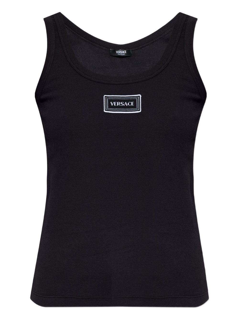 Versace Logo Patch Ribbed Cotton Tank Black