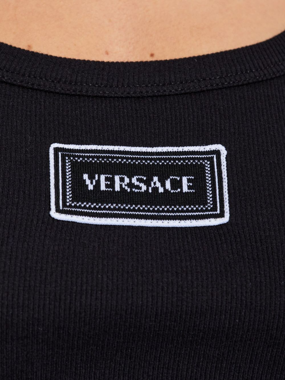 Versace Logo Patch Ribbed Cotton Tank Black