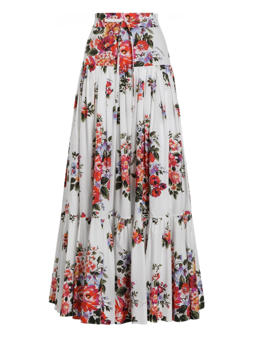 Dolce & Gabbana Floral Print Long Cotton Skirt White