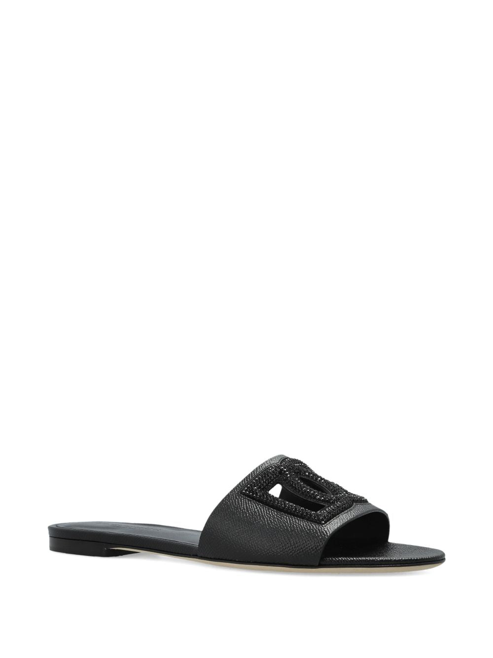 Dolce & Gabbana DG Logo Leather Flat Sandals Black
