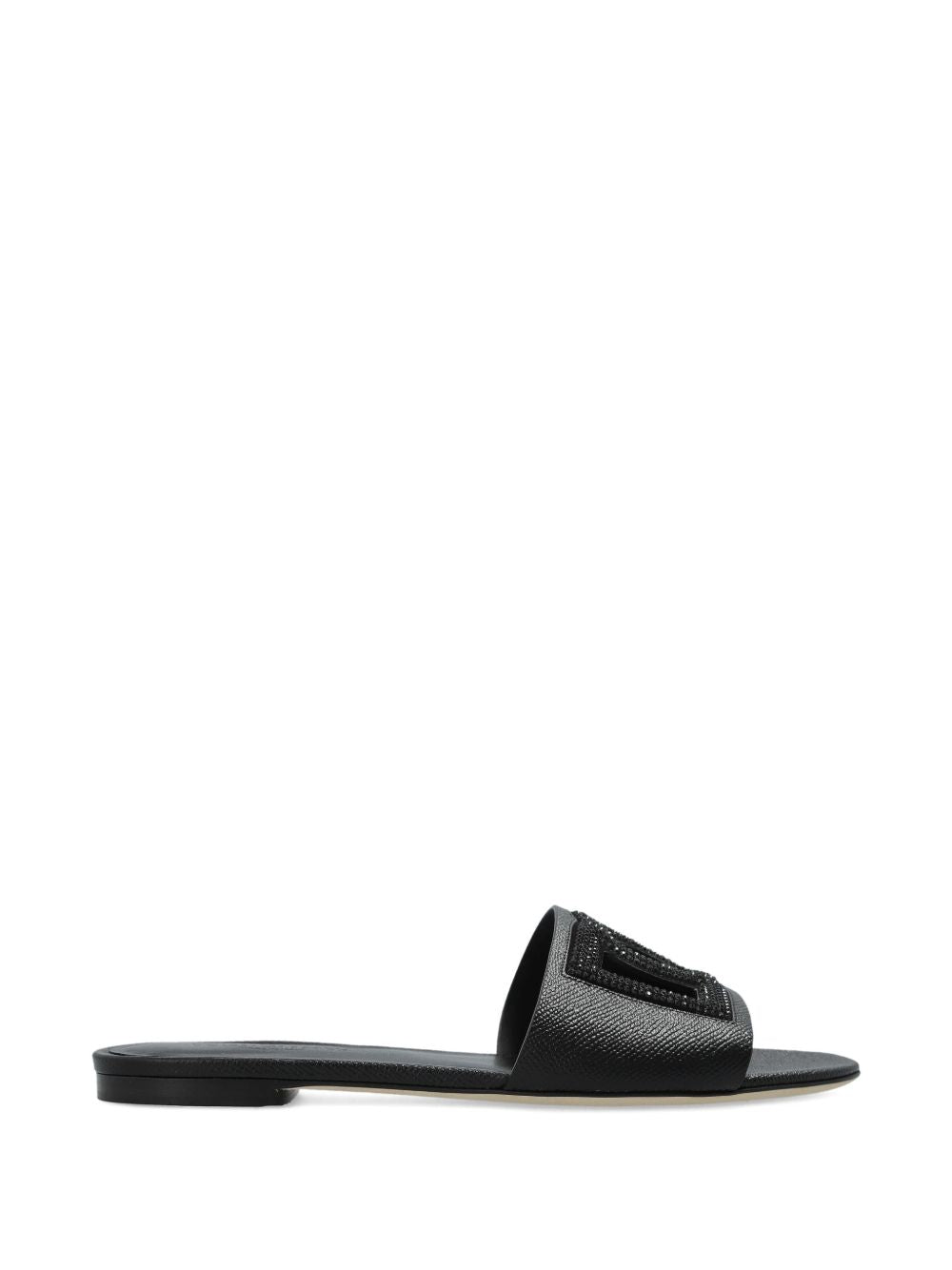 Dolce & Gabbana DG Logo Leather Flat Sandals Black