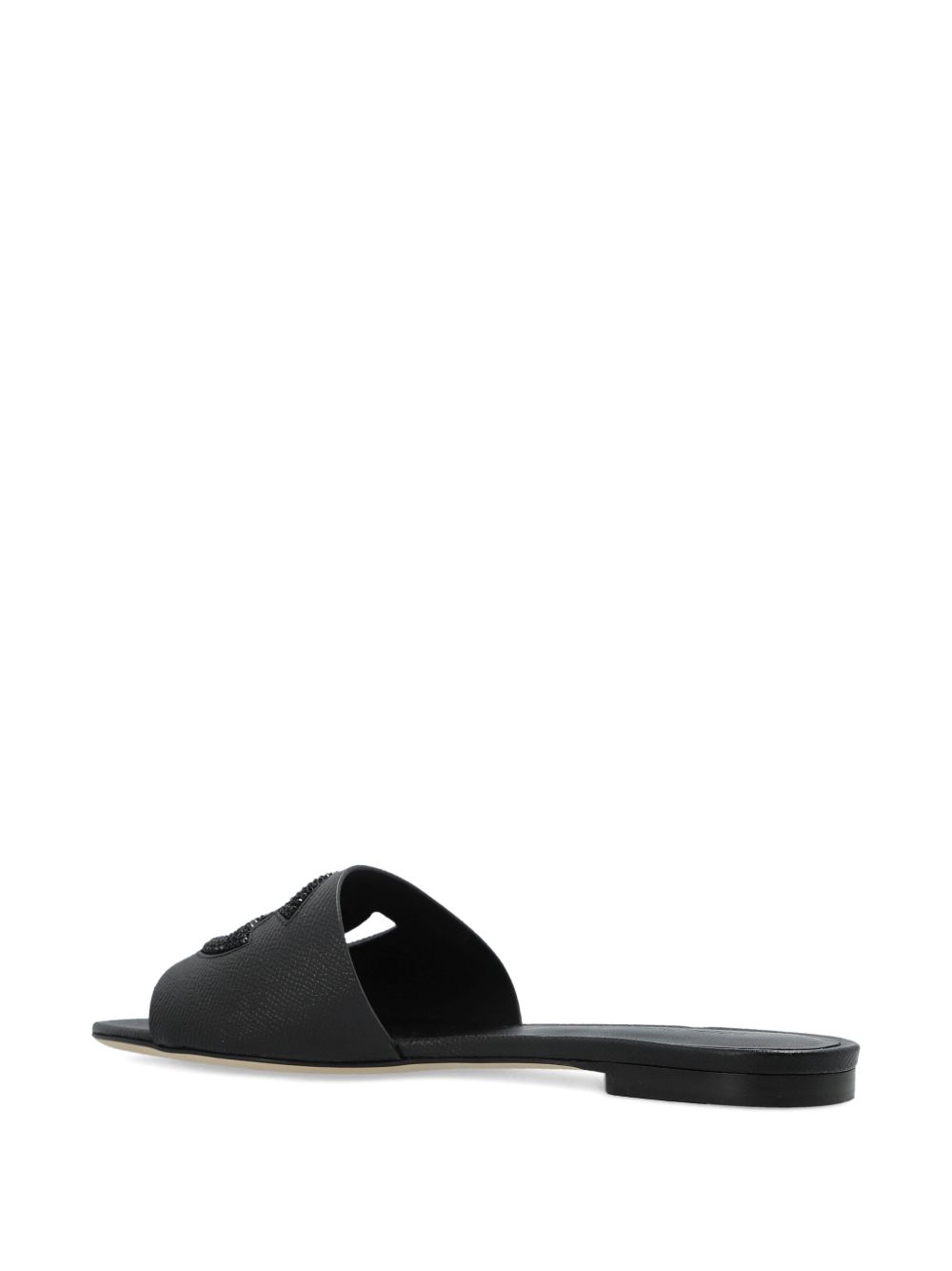 Dolce & Gabbana DG Logo Leather Flat Sandals Black