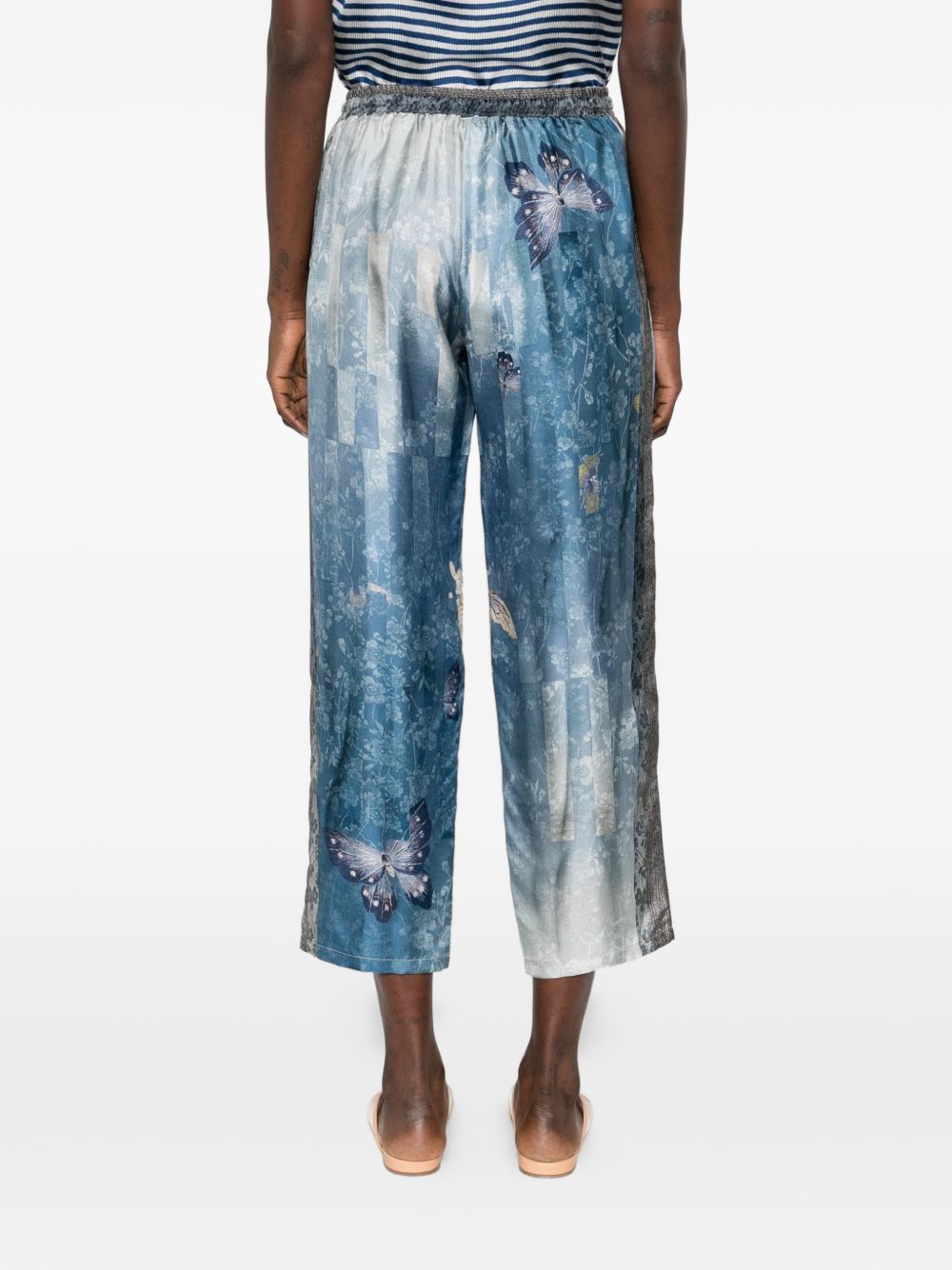 Pierre Louis Mascia Butterfly Floral Silk Trousers Clear Blue