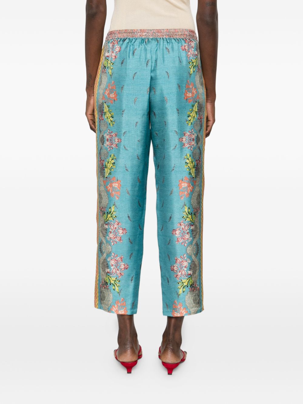 Pierre Louis Mascia Floral Silk Drawstring Trousers Clear Blue