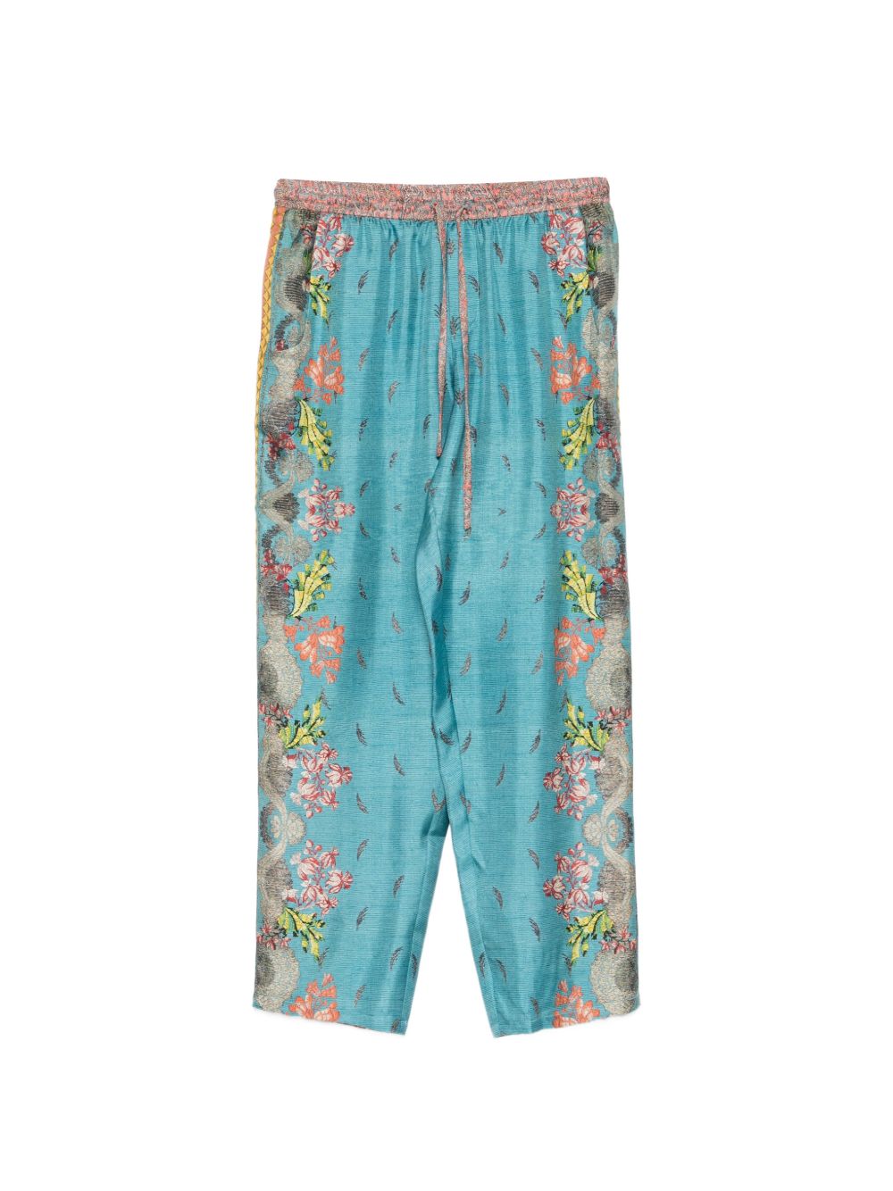 Pierre Louis Mascia Floral Silk Drawstring Trousers Clear Blue