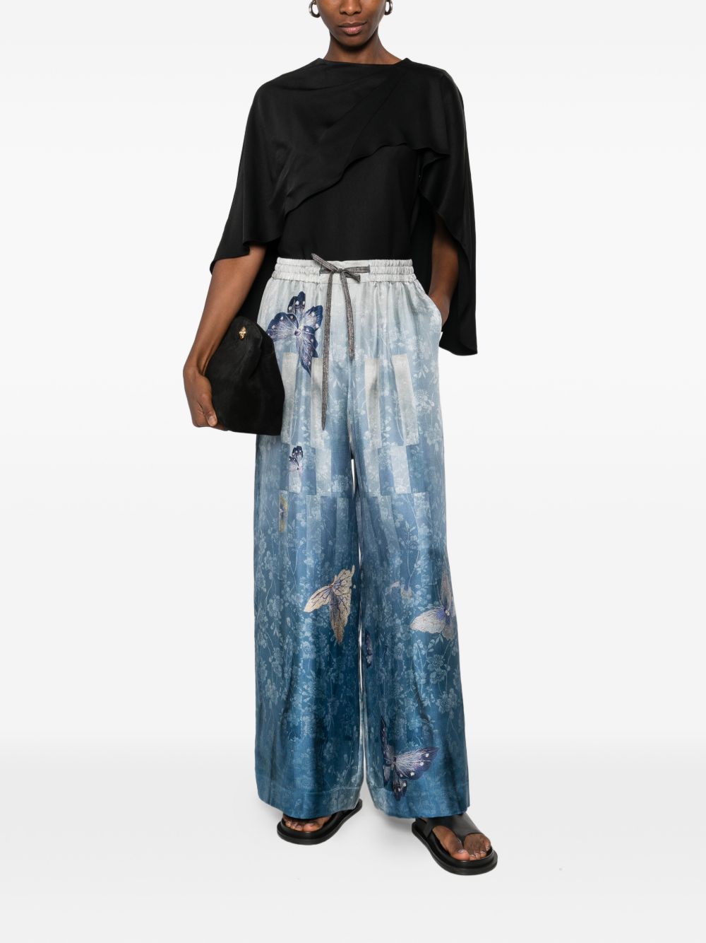 Pierre Louis Mascia Printed Silk Trousers Clear Blue