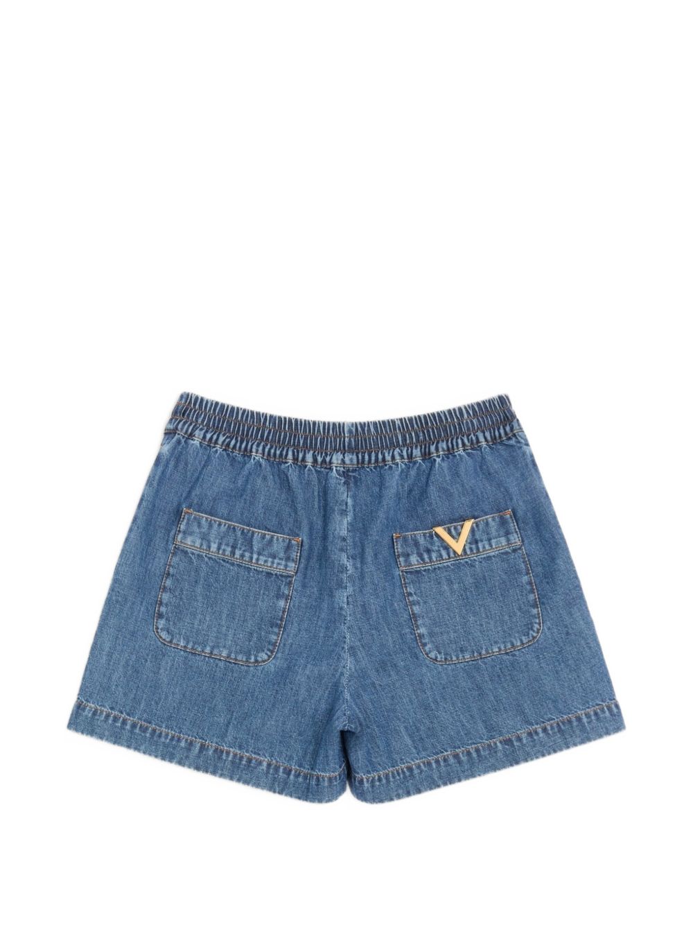Valentino Chambray Drawstring Denim Shorts Blue