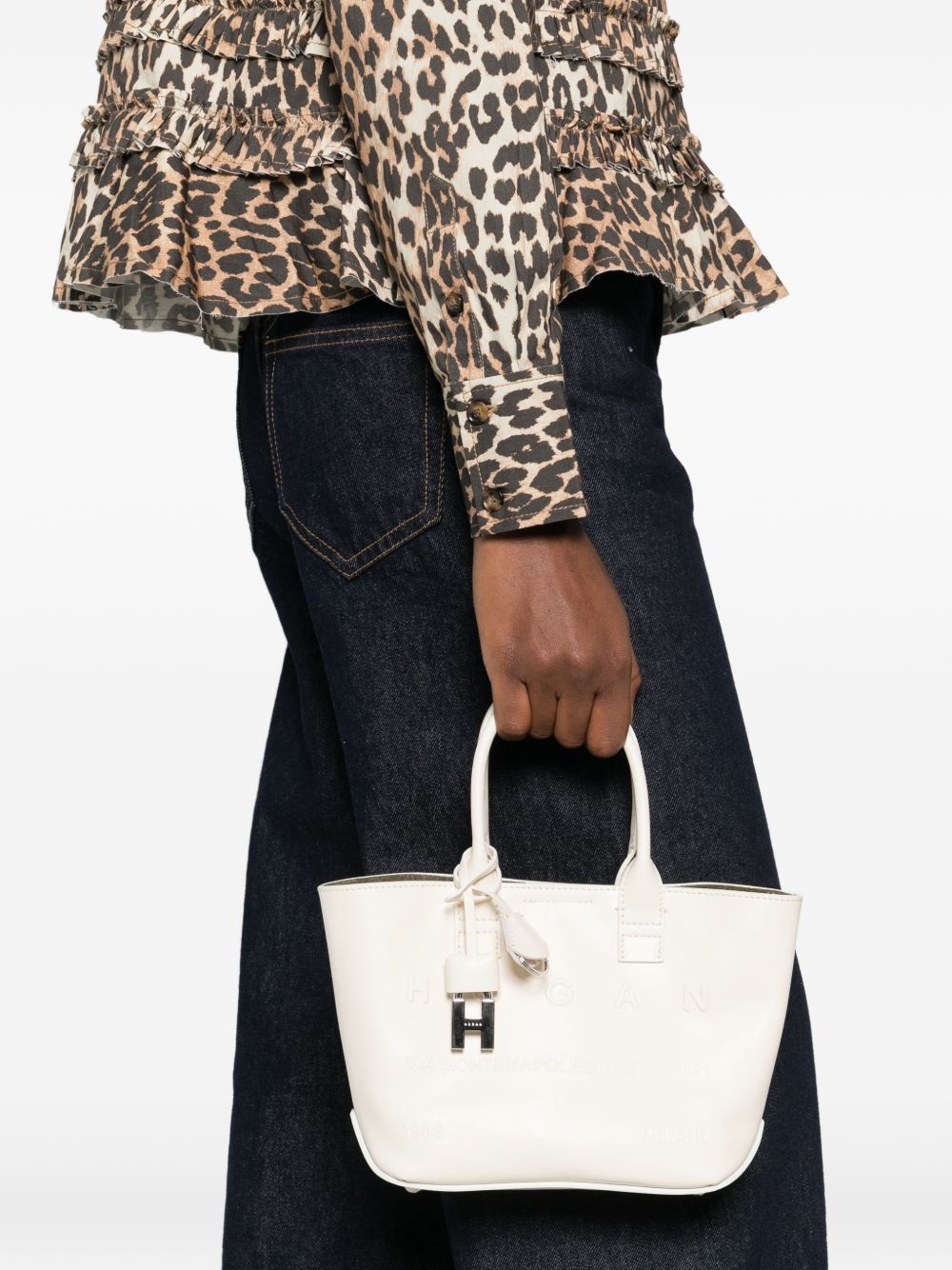 Hogan Mini Leather Tote Bag White