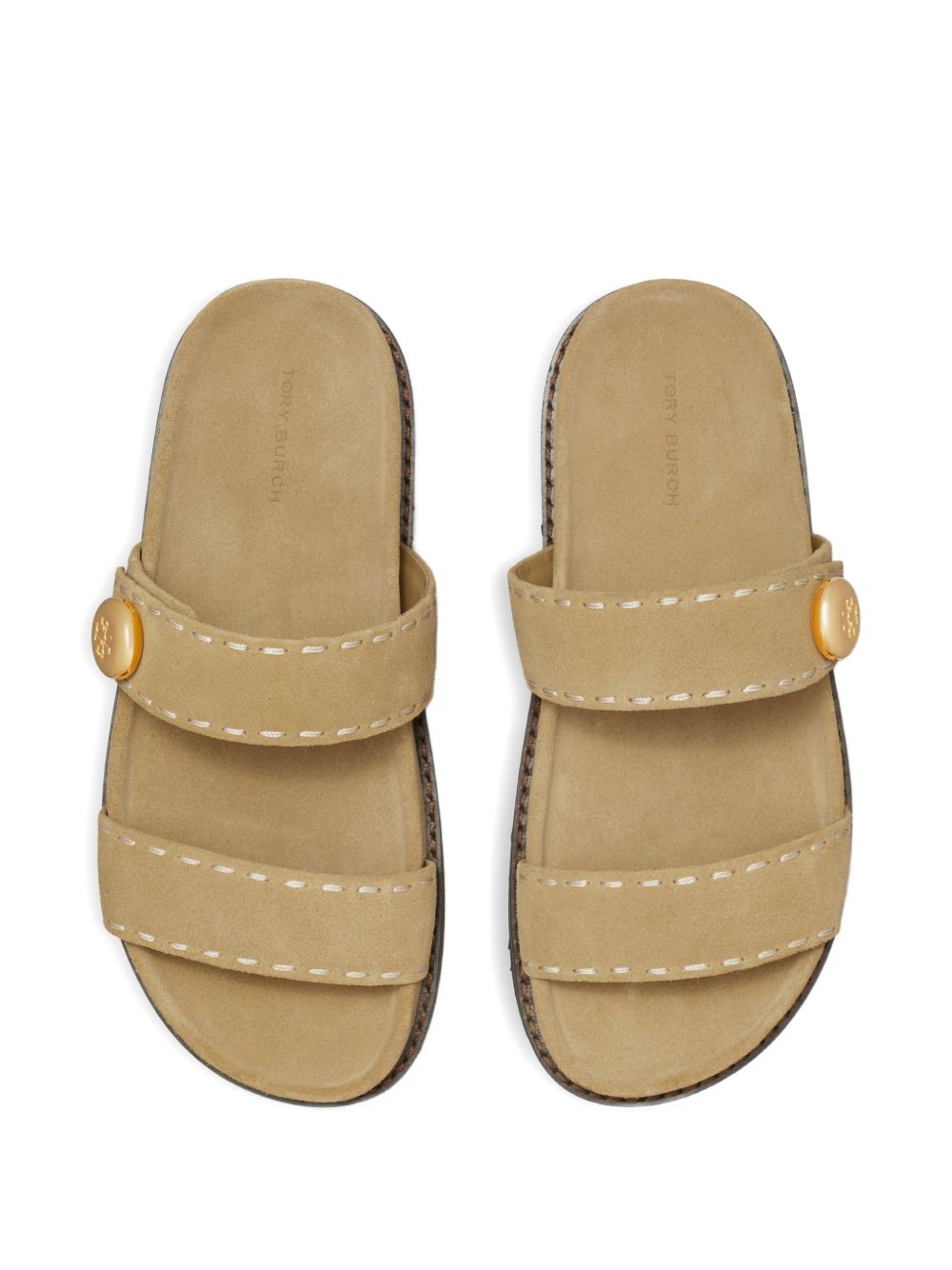 Tory Burch Romy Leather Flat Slides Beige