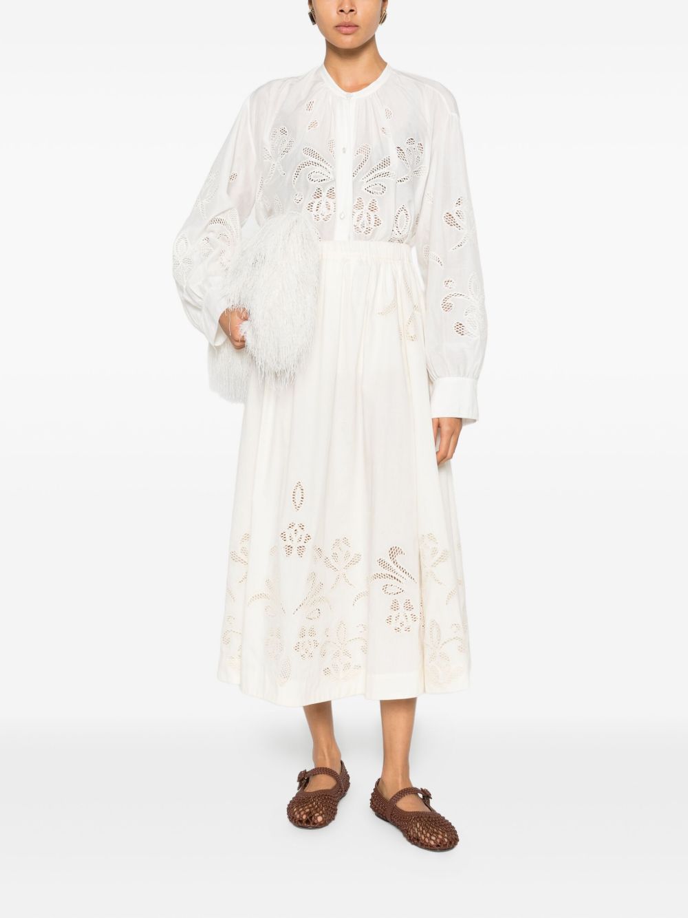 Forte Forte Floral Embroidered Flared Skirt Ivory