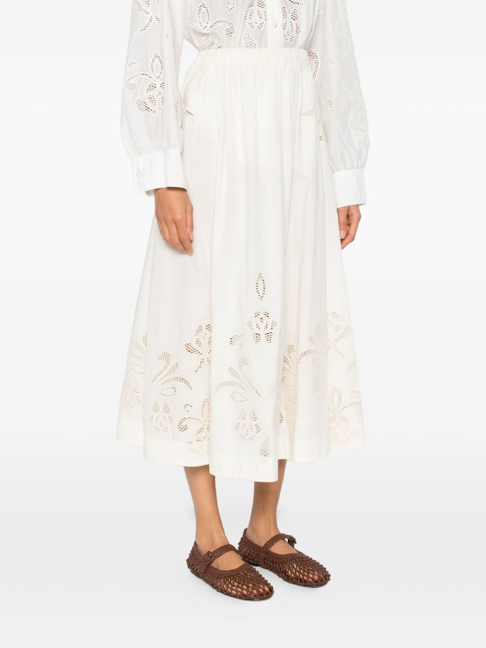 Forte Forte Floral Embroidered Flared Skirt Ivory