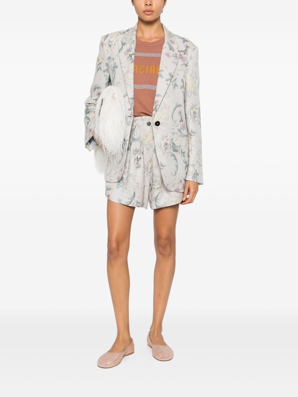 Forte Forte Floral Printed Viscose Shorts Powder