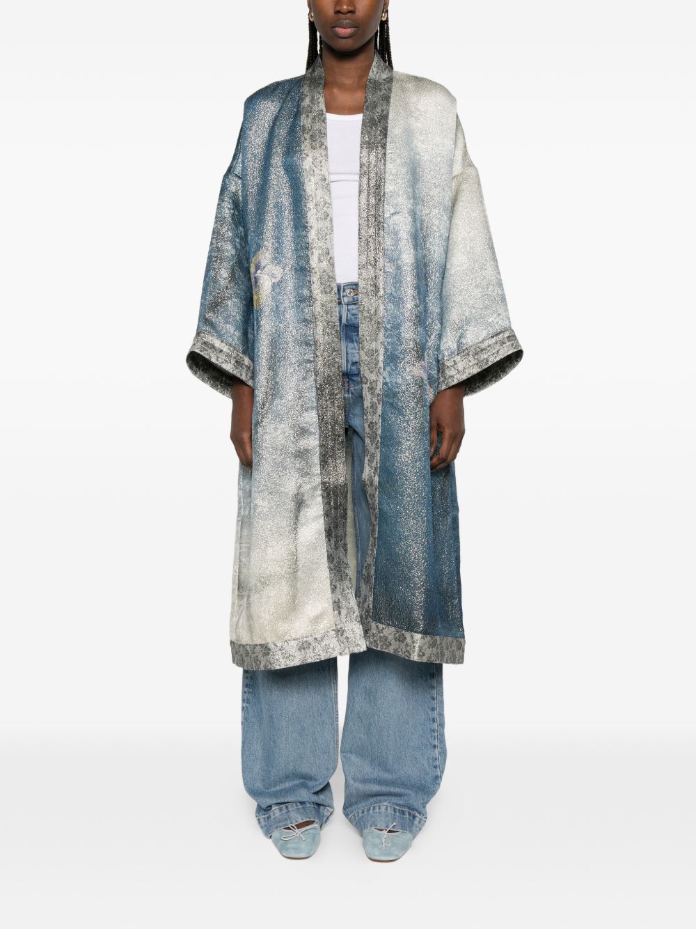 Pierre Louis Mascia Floral Kimono Jacket Clear Blue