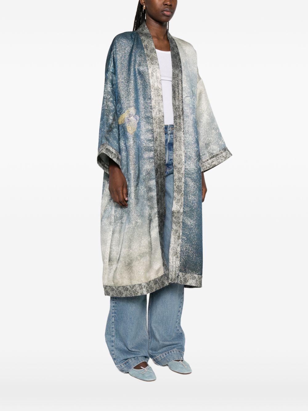 Pierre Louis Mascia Floral Kimono Jacket Clear Blue