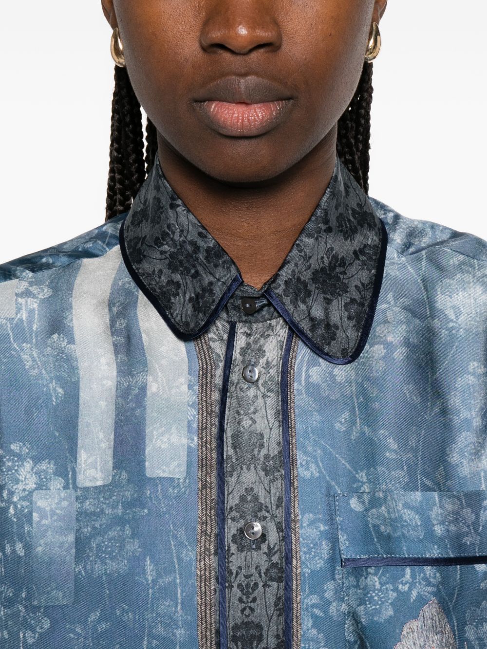 Pierre Louis Mascia Printed Silk Shirt Clear Blue