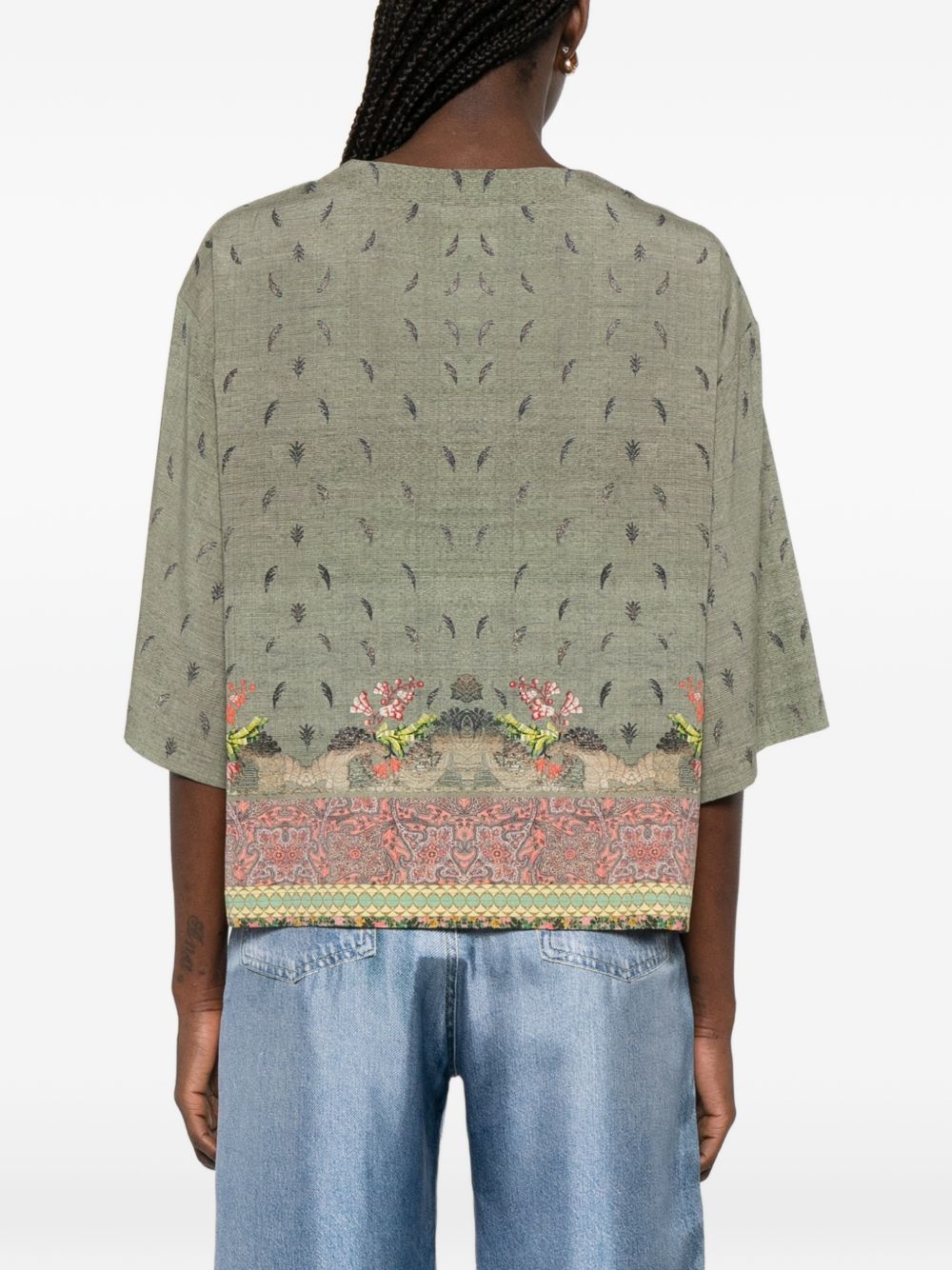 Pierre Louis Mascia Floral Print Silk Blouse Khaki