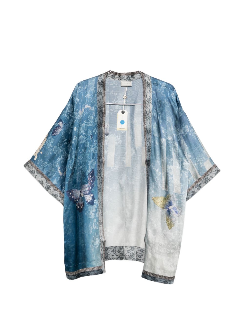 Pierre Louis Mascia Floral Silk Kimono Dress Clear Blue