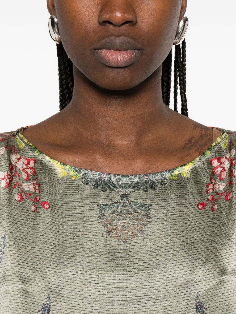 Pierre Louis Mascia Floral Silk Dress Khaki