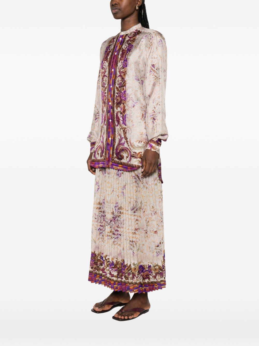 Pierre Louis Mascia Floral Silk Mandarin Shirt Pink