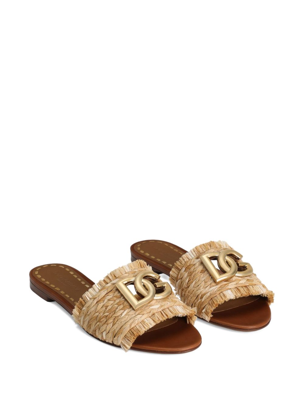 Dolce & Gabbana Raffia Flat Sandals Beige