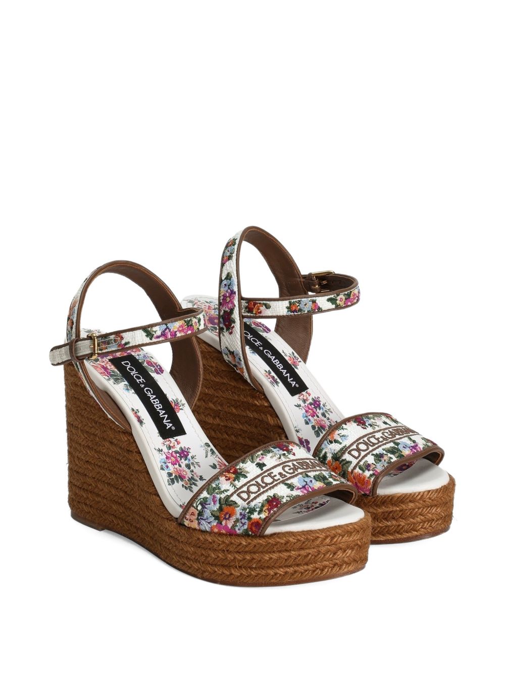 Dolce & Gabbana Floral Embroidered Wedge Sandals Pink