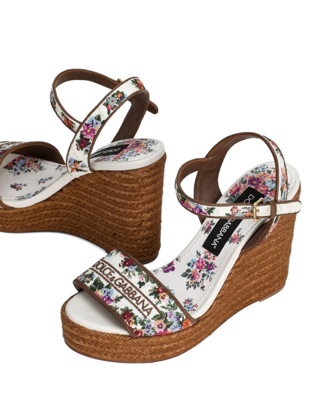 Dolce & Gabbana Floral Embroidered Wedge Sandals Pink