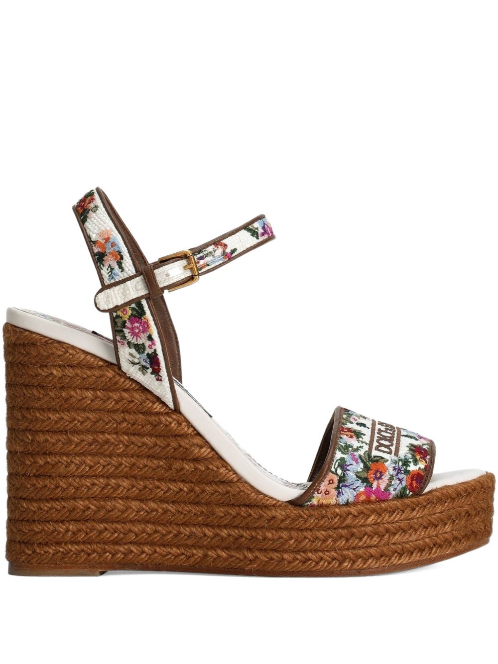 Dolce & Gabbana Floral Embroidered Wedge Sandals Pink