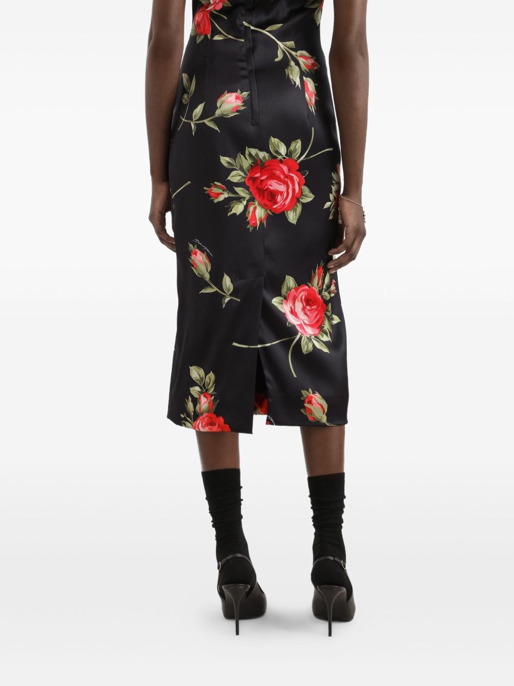 Dolce & Gabbana Roses Print Midi Dress Black
