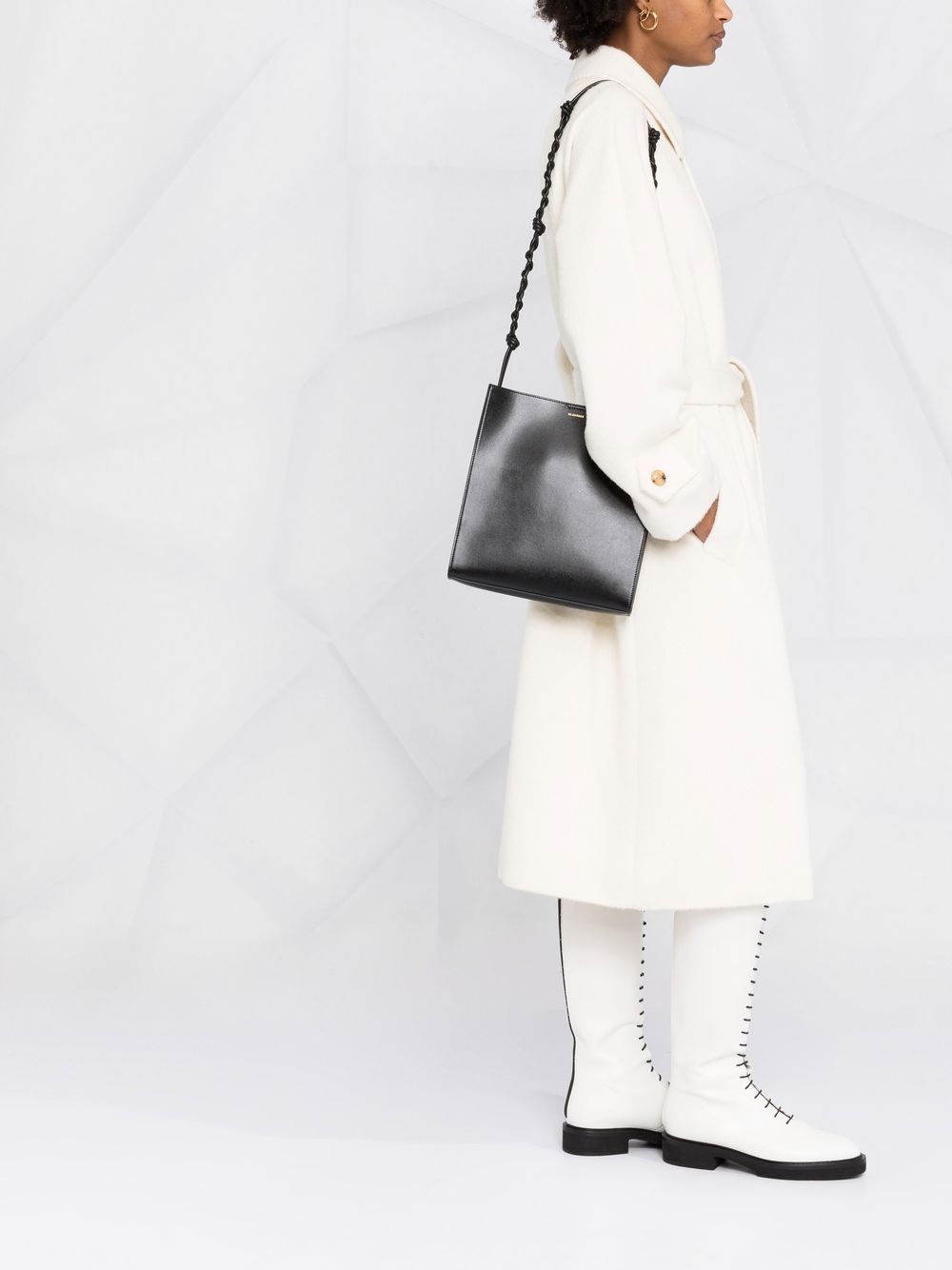 Jil Sander Medium Tangle Leather Shoulder Bag Black