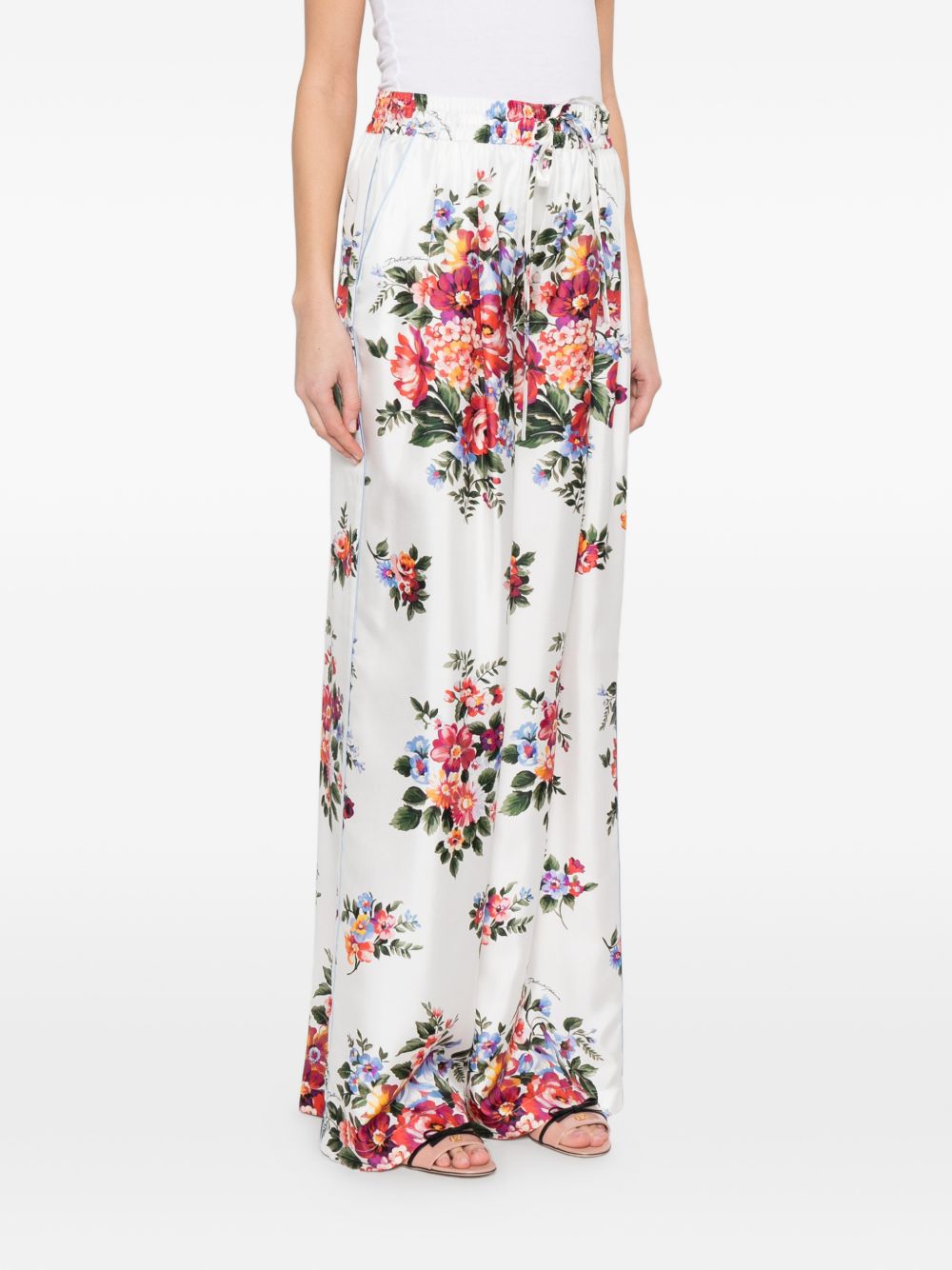 Dolce & Gabbana Floral Silk Trousers White