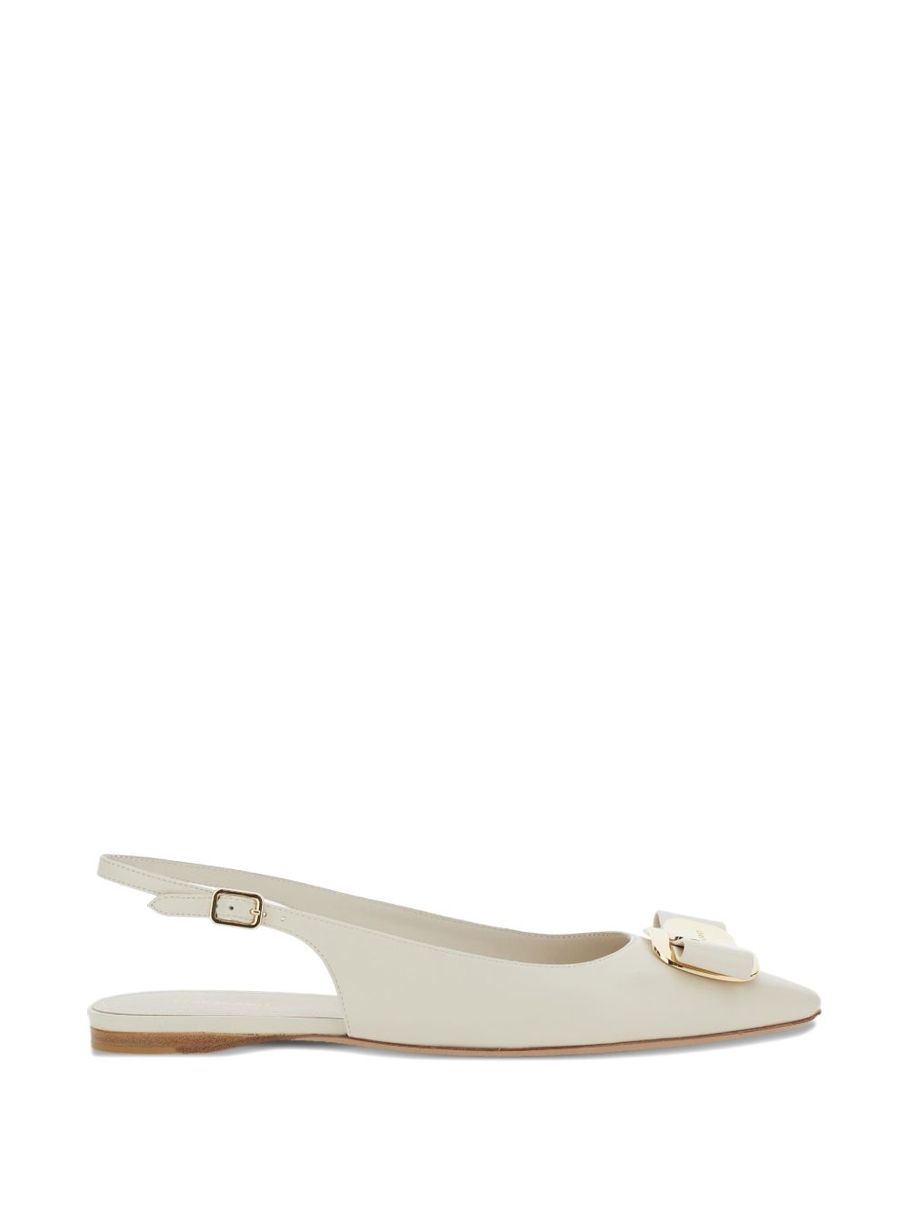 Ferragamo Pointed Slingback Lambskin Flats Beige Beige