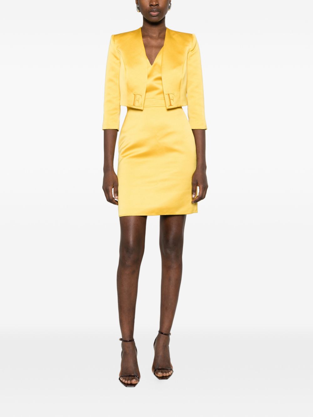 Elisabetta Franchi Midi Pleated Dress Yellow