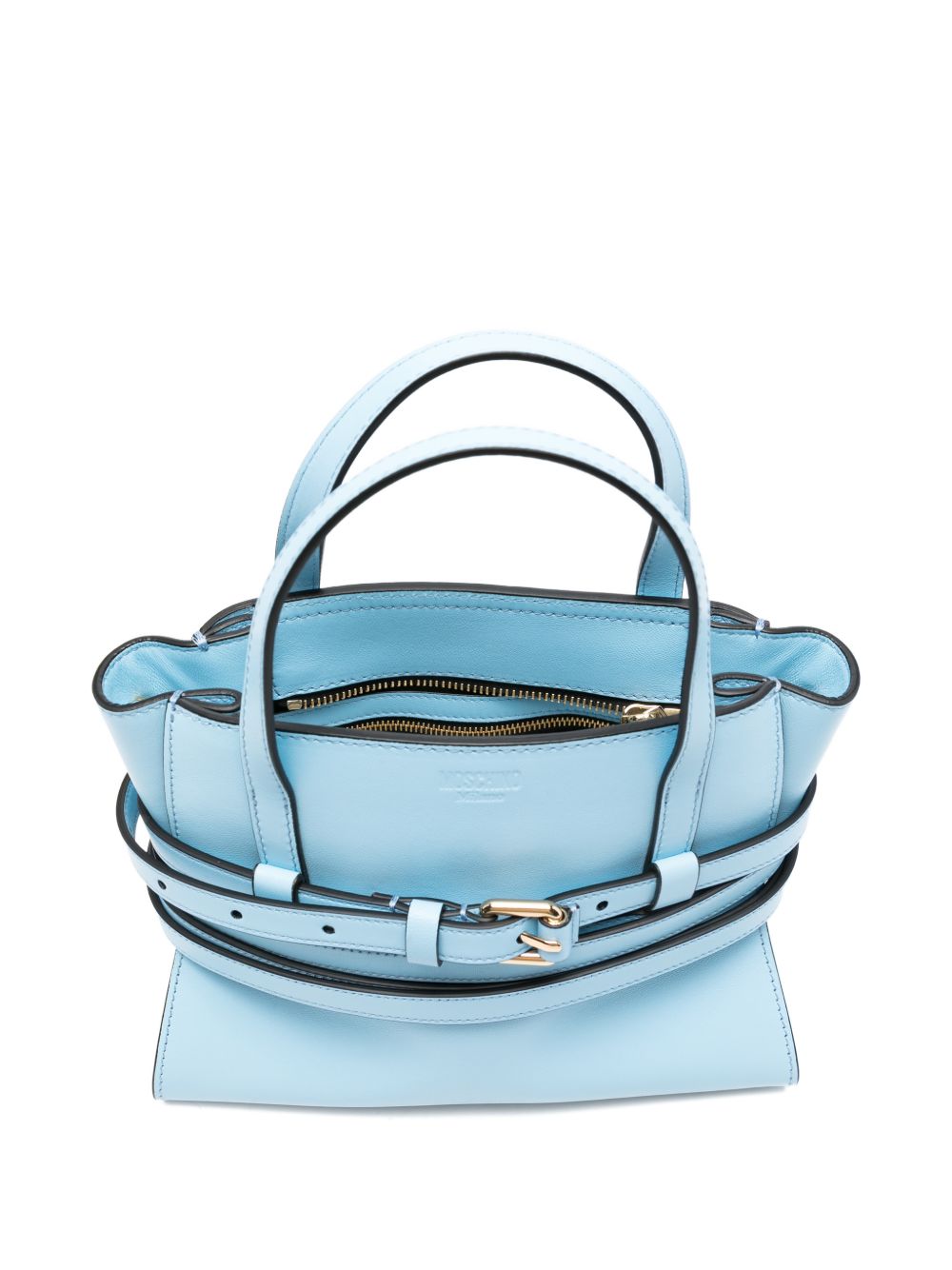 Moschino Tie Me Small Leather Handbag Clear Blue