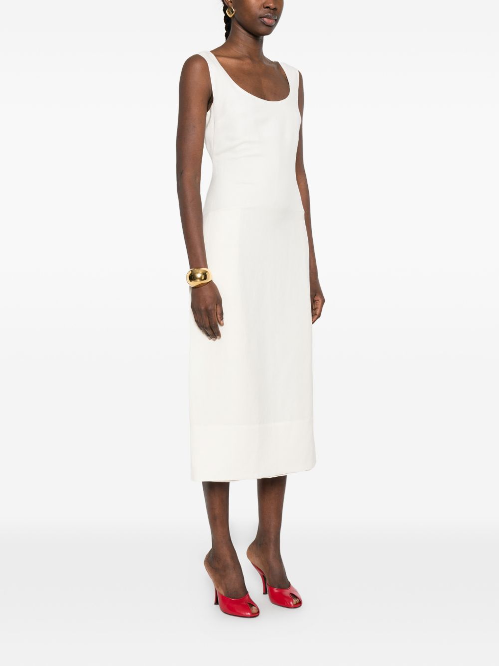 JACQUEMUS Long Linen Apron Dress White
