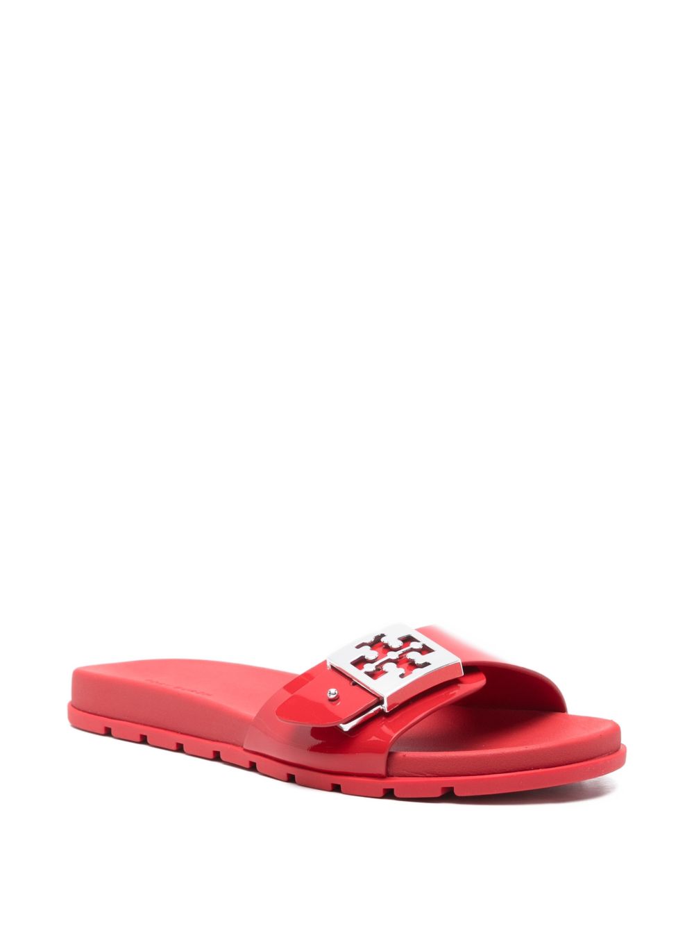 Tory Burch Logo Buckle Slide Sandals Red