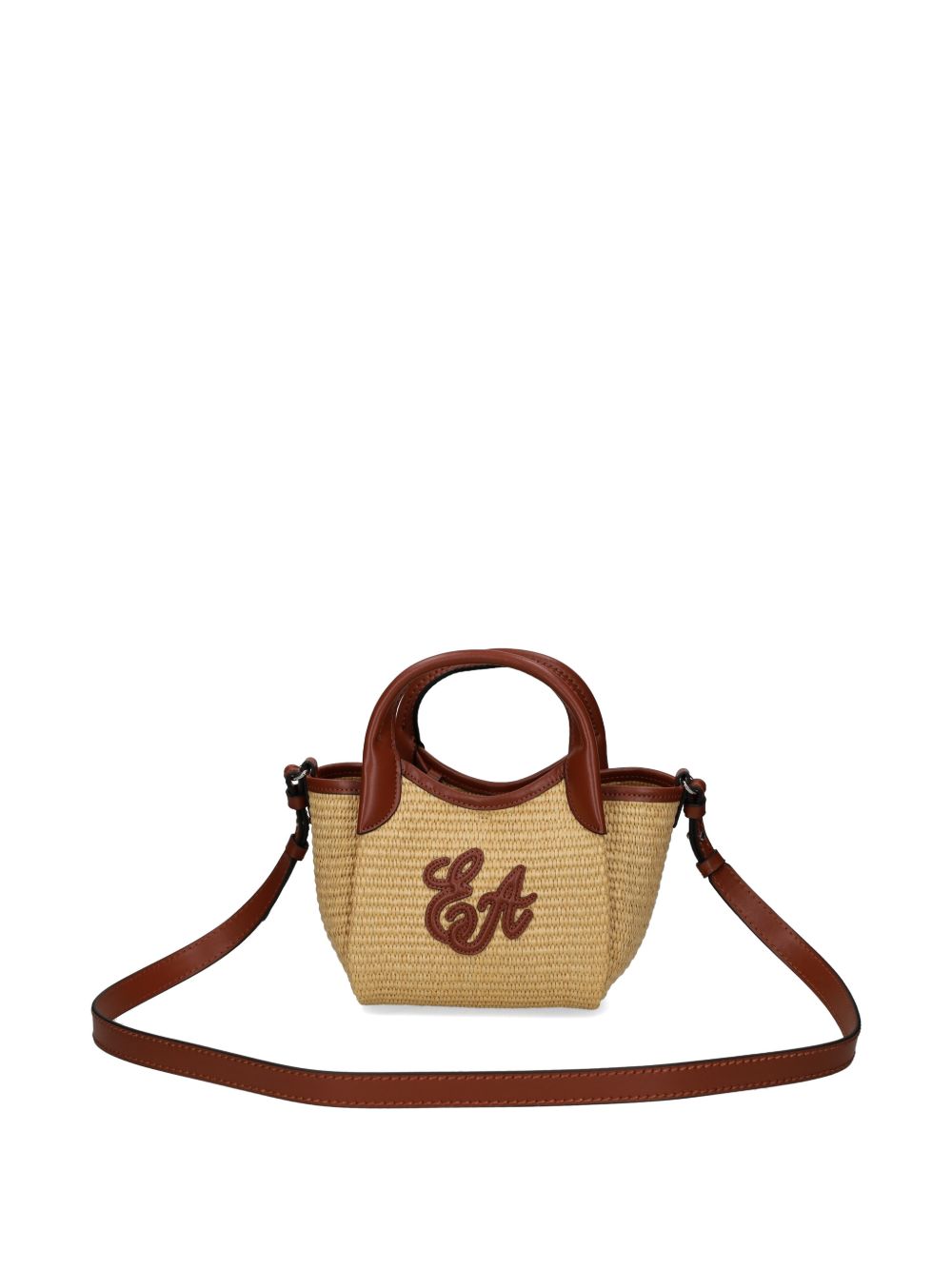 Emporio Armani Small Straw Tote Bag Leather Brown