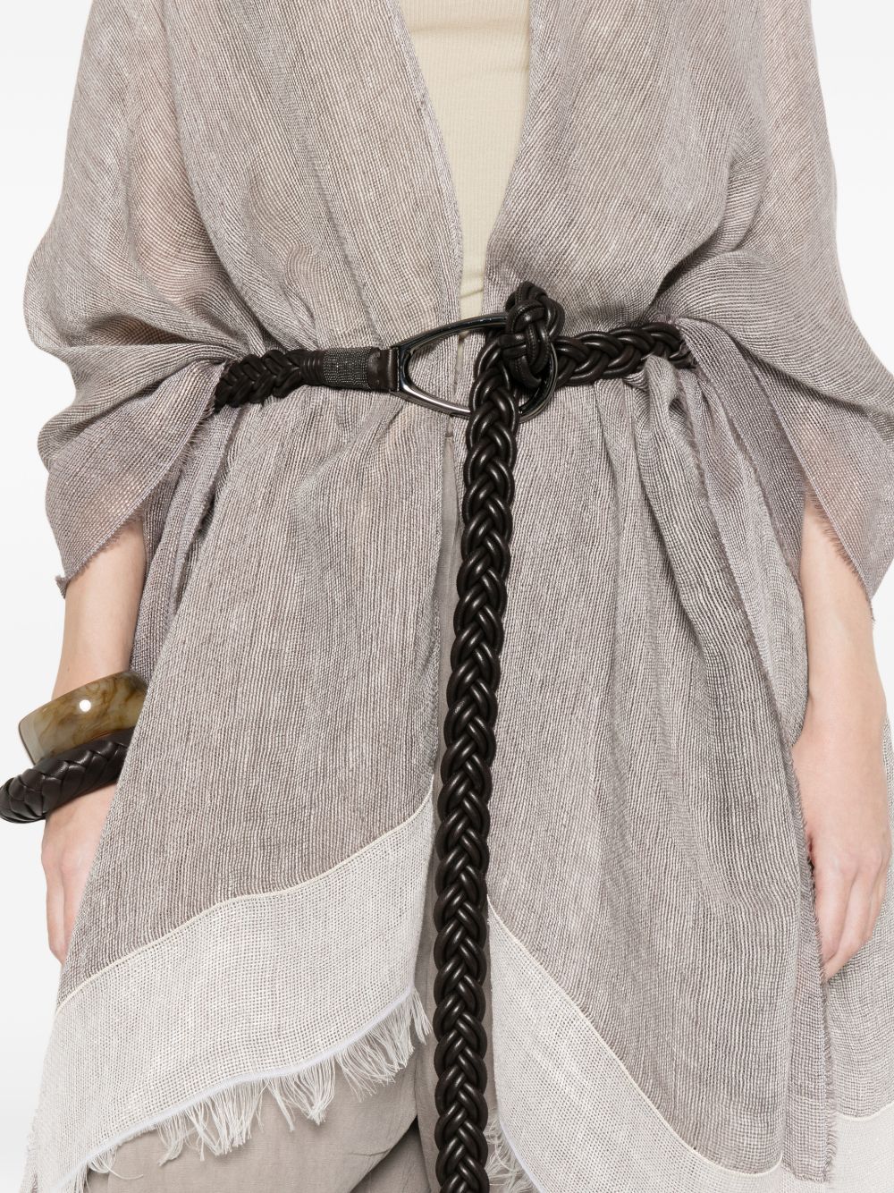 Fabiana Filippi Linen Fringed Poncho Light Grey