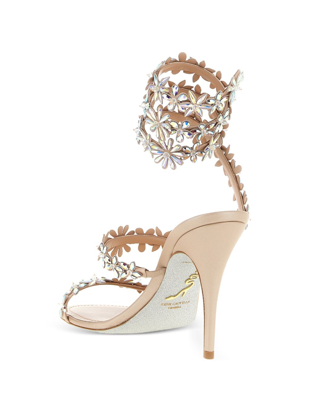 René Caovilla Floral Crystal Stiletto Sandals Pink