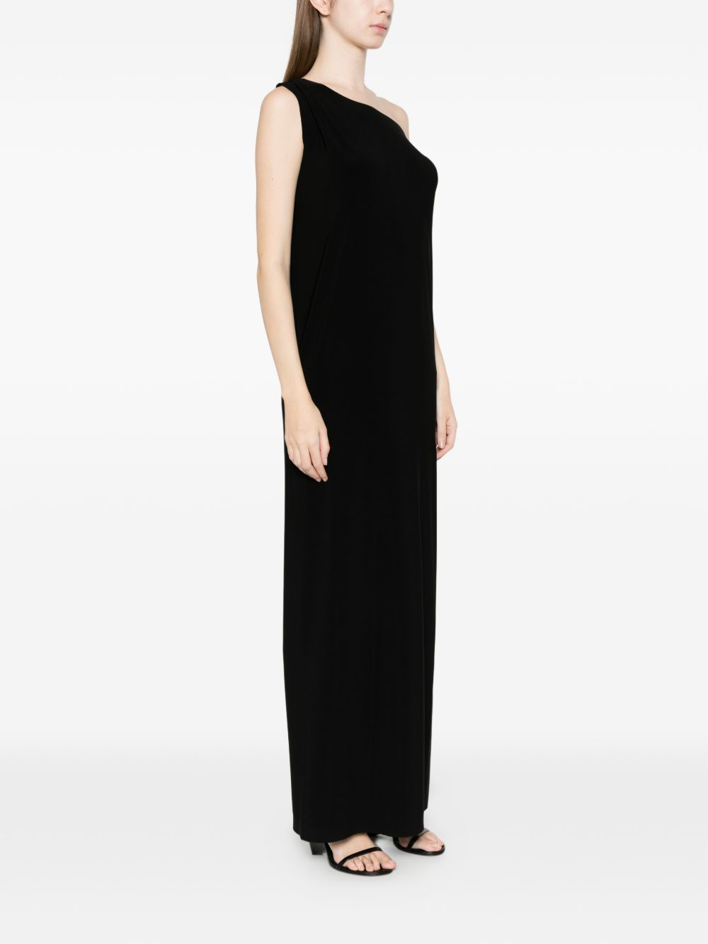 Norma Kamali One-Shoulder Draped Maxi Dress Black