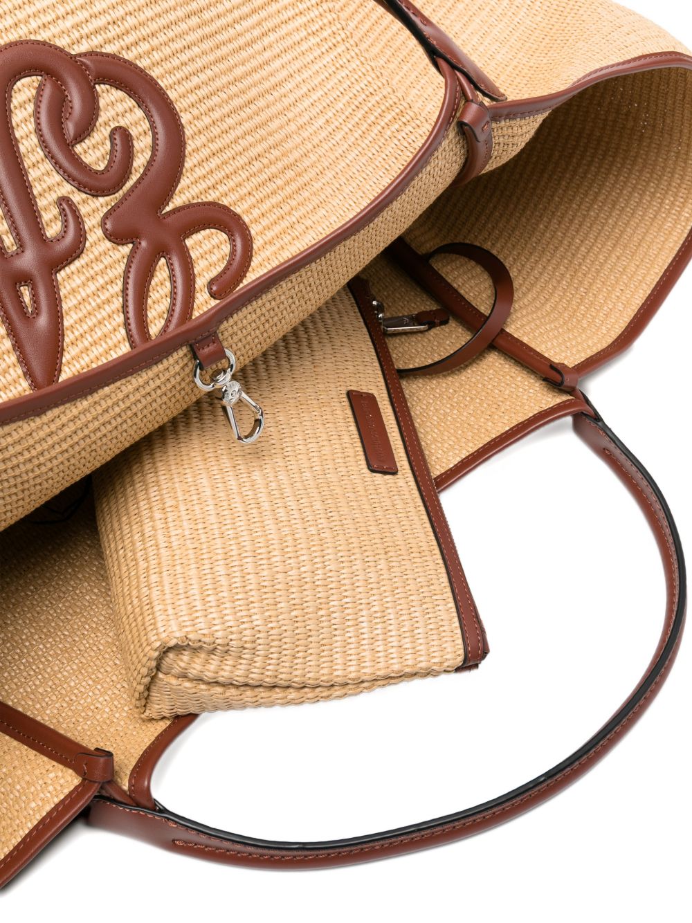 Emporio Armani Large Straw Shopper Bag Leather Brown