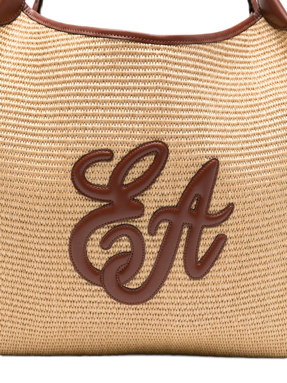 Emporio Armani Large Straw Shopper Bag Leather Brown