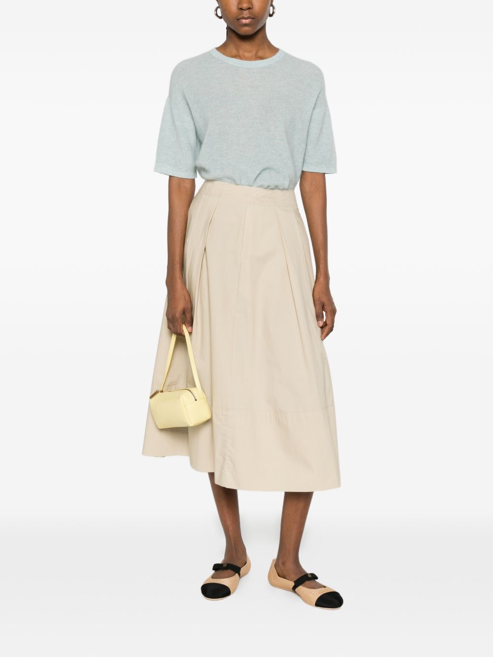 Woolrich A-line Pleated Cotton Skirt Beige
