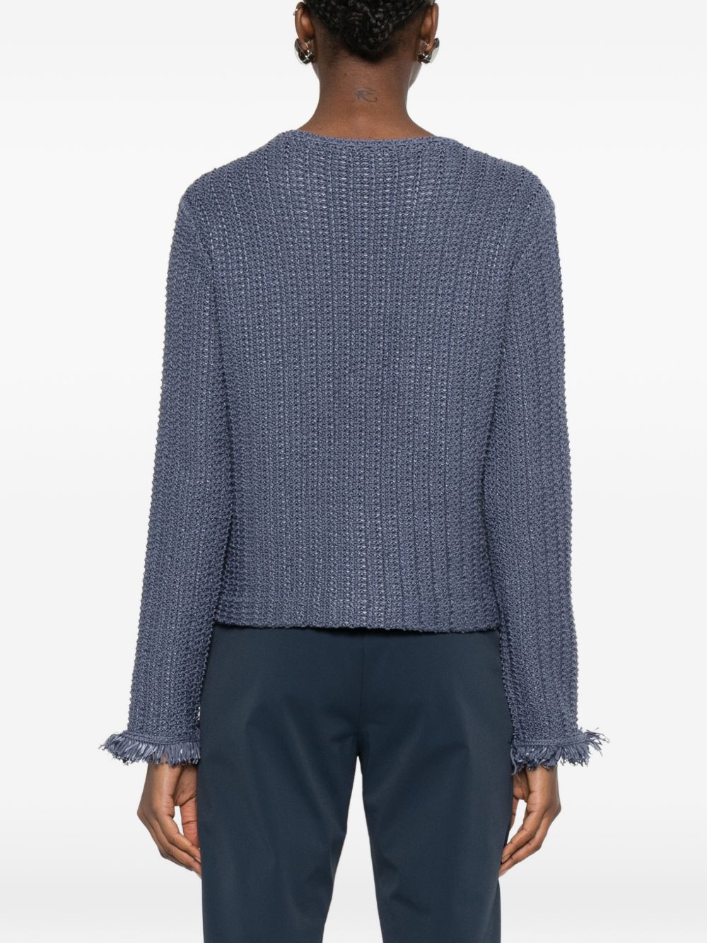 Emporio Armani Buttoned Fringed Blazer Jacket Blue