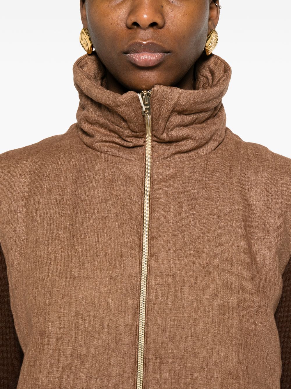 HERNO Sleeveless Zip Funnel Vest Leather Brown