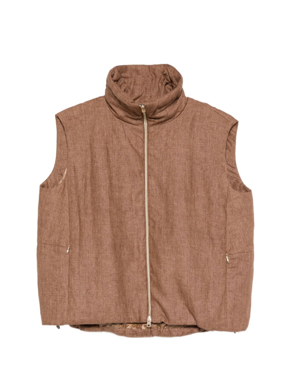 HERNO Sleeveless Zip Funnel Vest Leather Brown