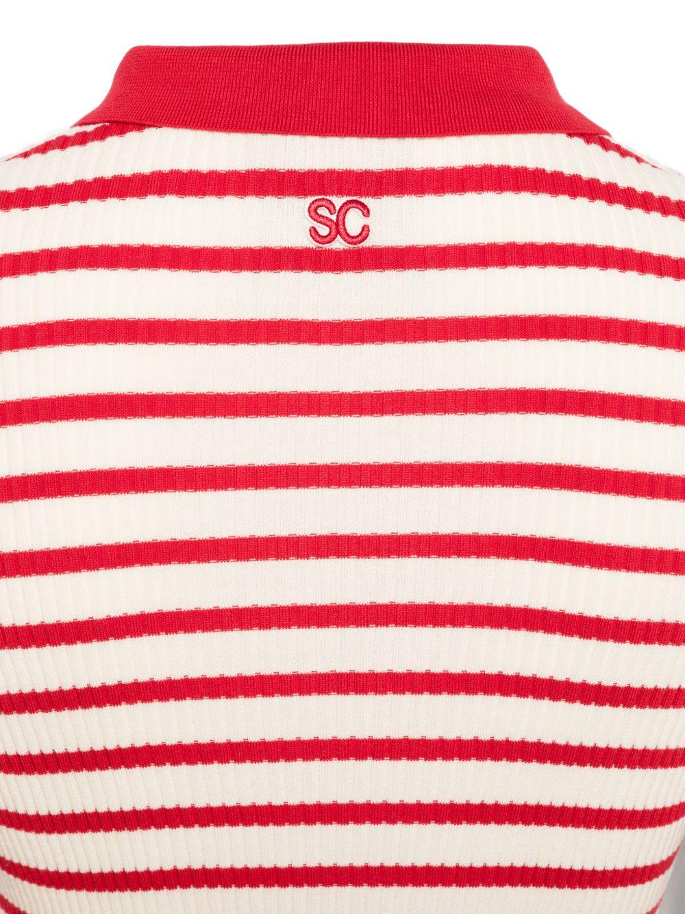 Semicouture Striped Ribbed Cotton Polo Red