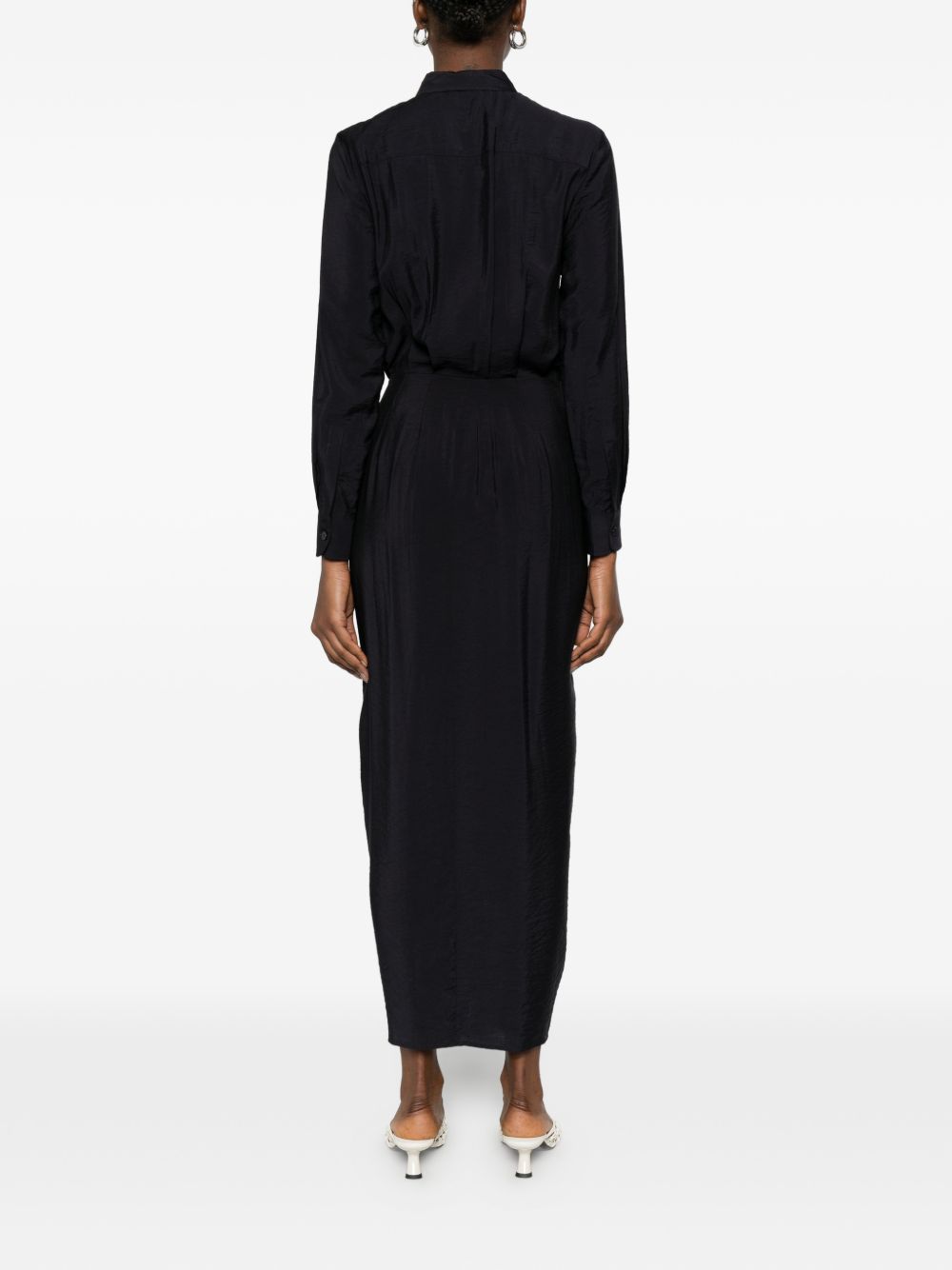 Emporio Armani Tie Detail Long Chemisier Dress Blue